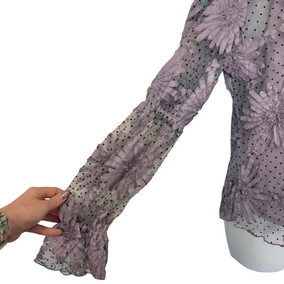 Anthropologie Eva Franco Purple 3D Flower Sheer Puff Sleeve Top sz XS NEW Tags - Picture 11 of 15